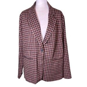 Torrid 1 Neutral Plaid Checkered Blazer Soft Flannel Preppy Academia‎ Old Money